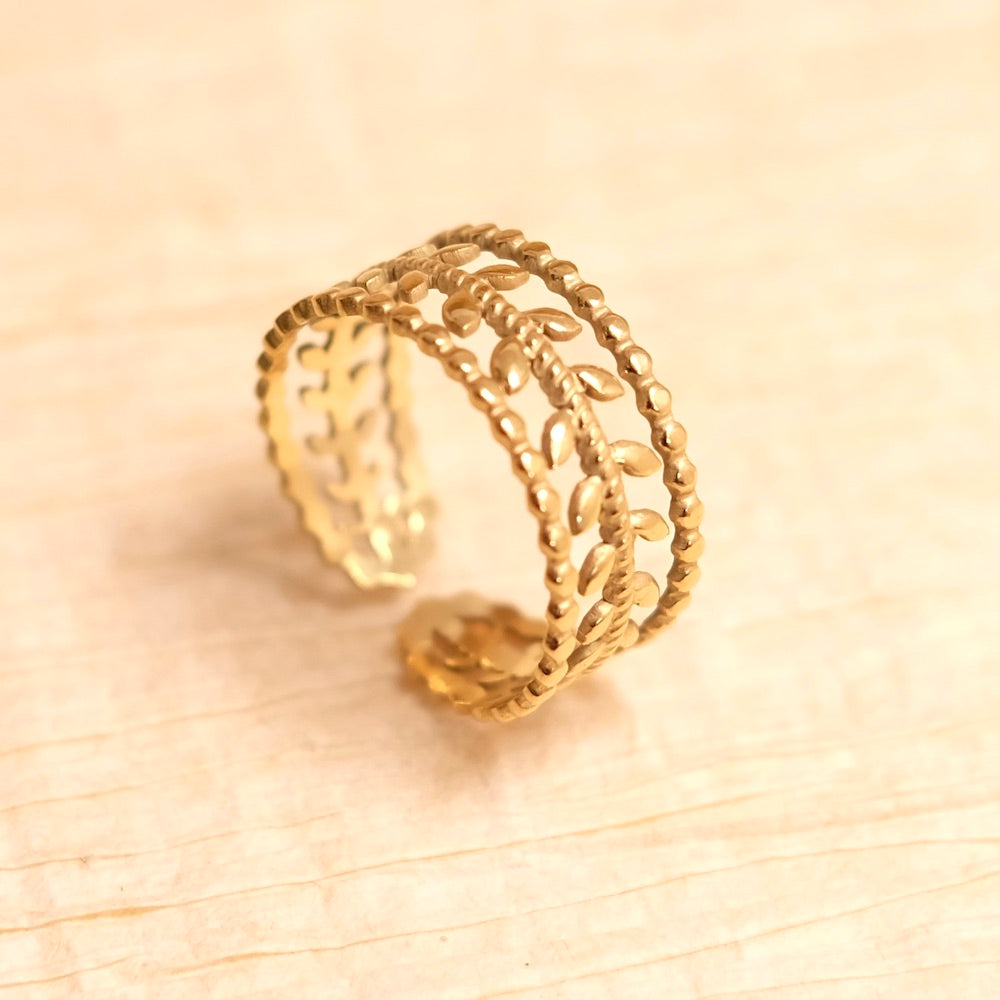 14K Gold 304 stainless steel leaf ring