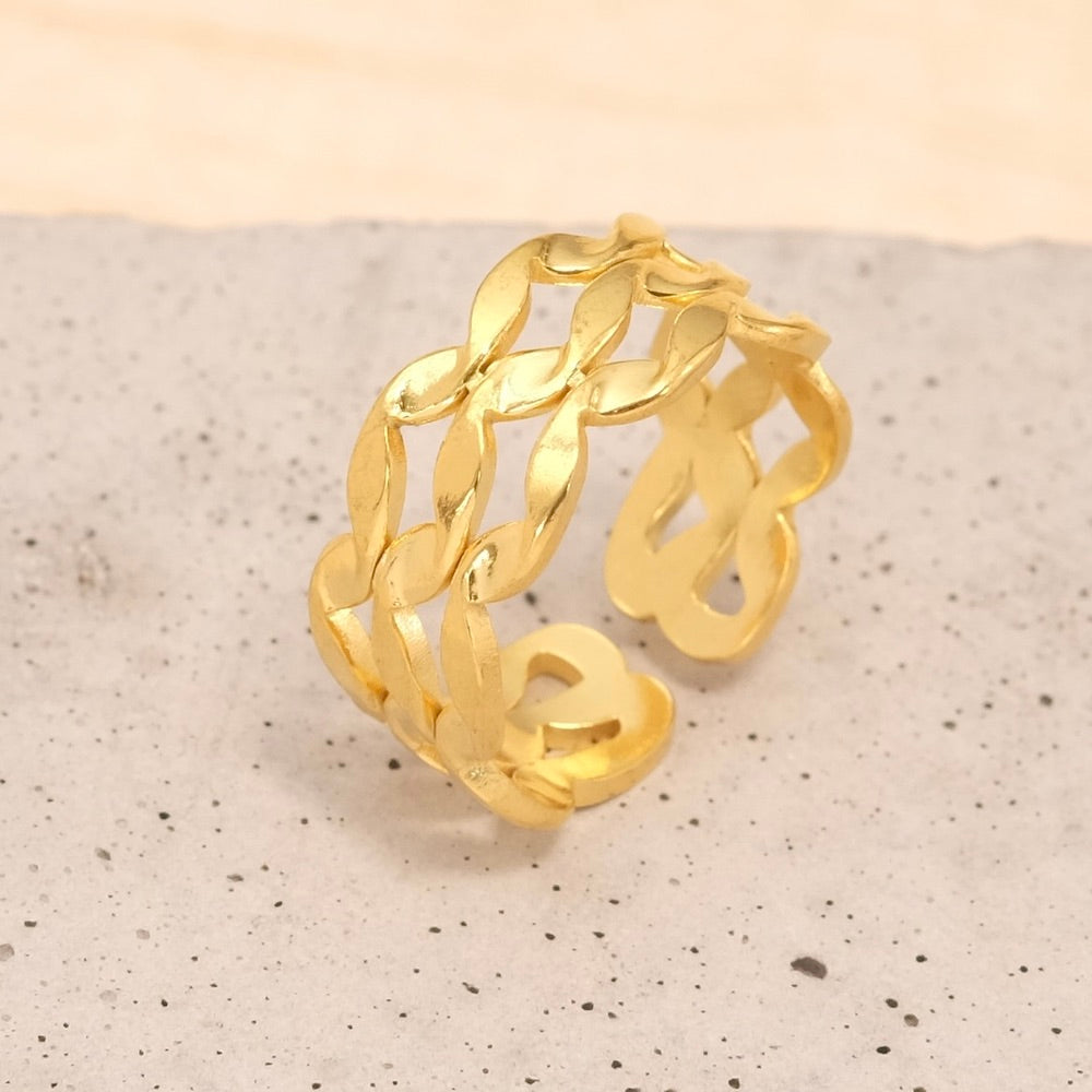 18K Gold 304 stainless steel triple ribbon ring