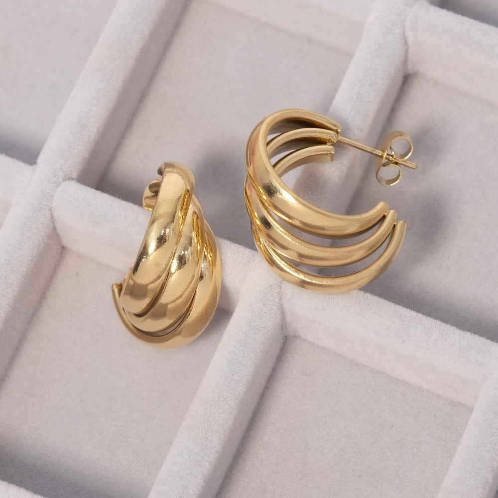 Triple earrings in 304 Gold-Plated Stainless Steel