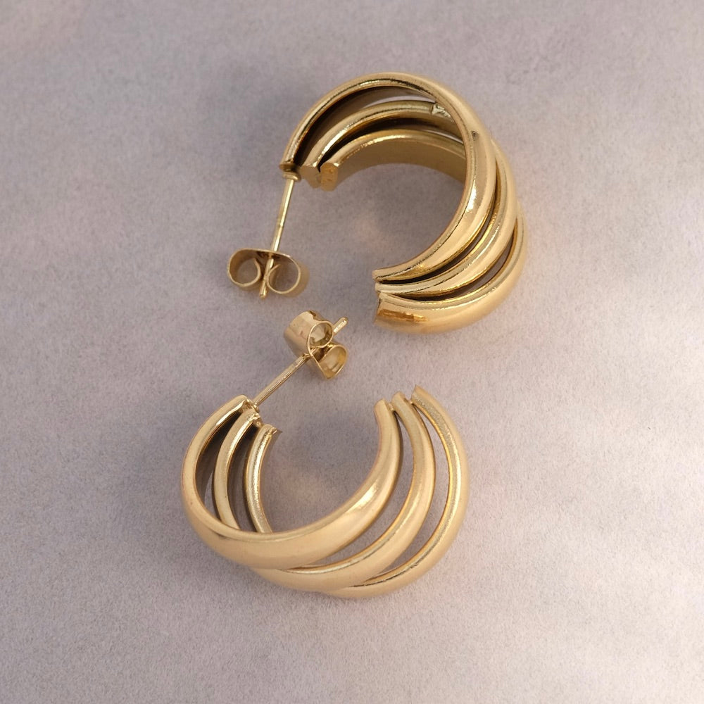 Triple earrings in 304 Gold-Plated Stainless Steel