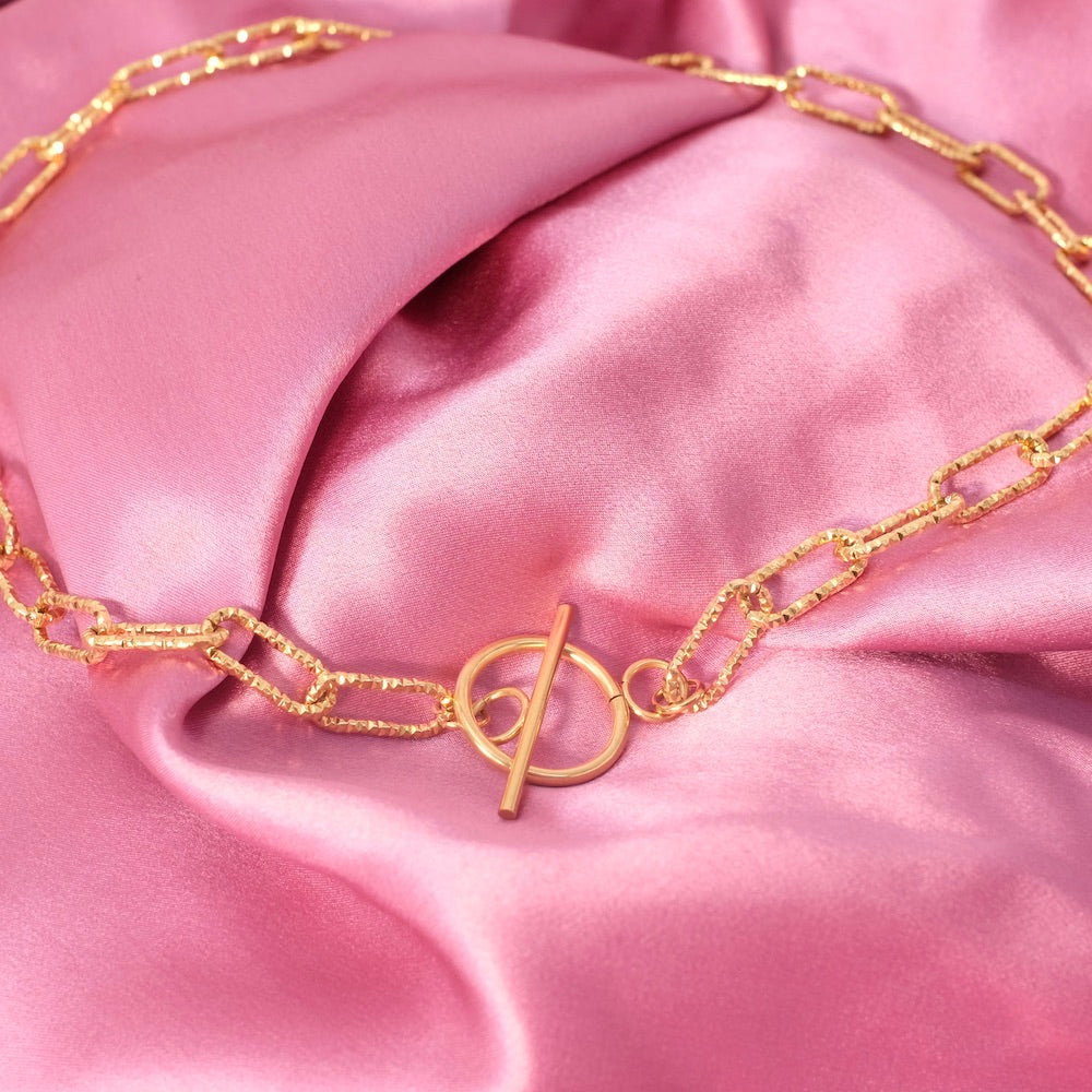Rectangle chain necklace with toggle clasp in 304 Gold Stainless Steel