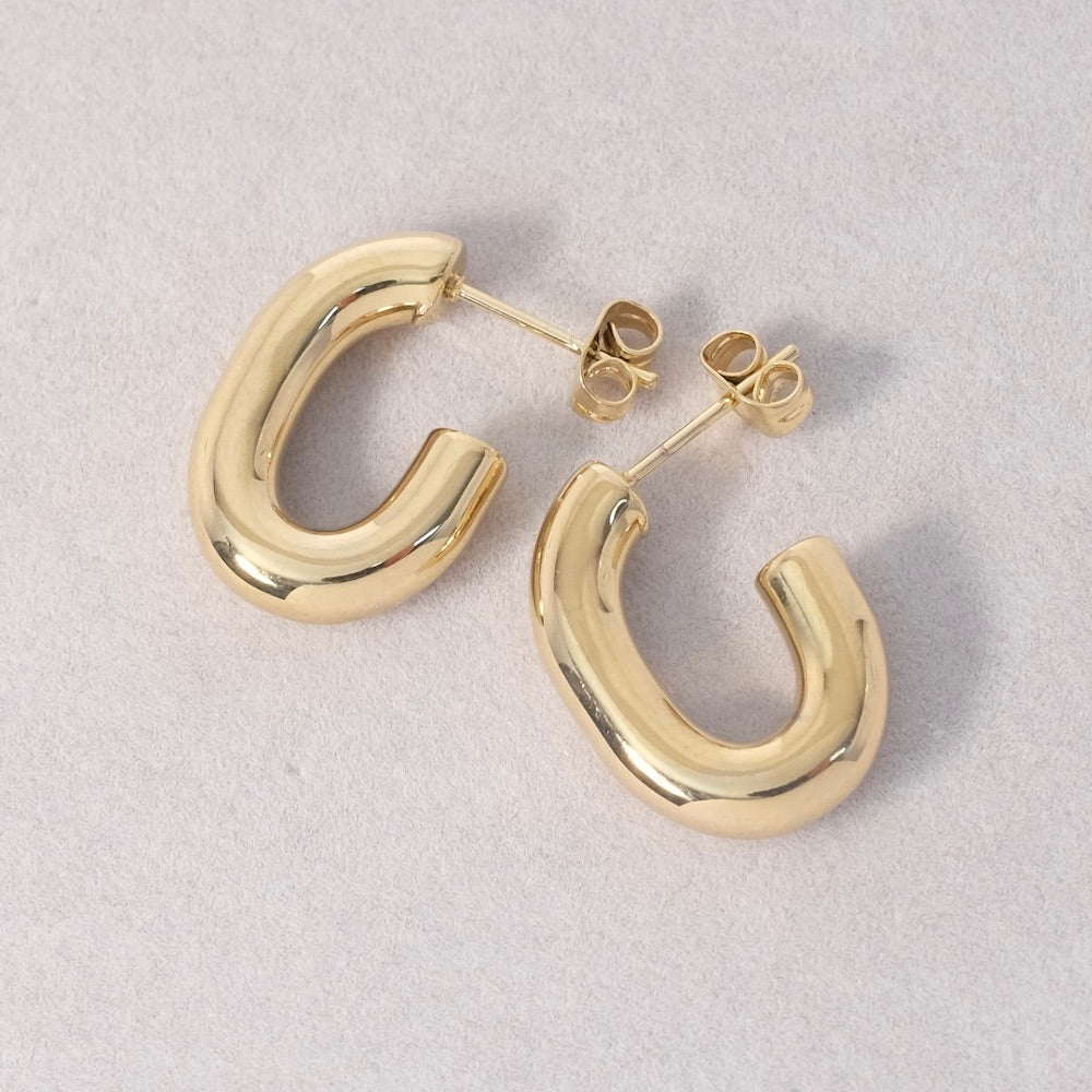 Oval Gold Plated 304 Stainless Steel Creole Earrings