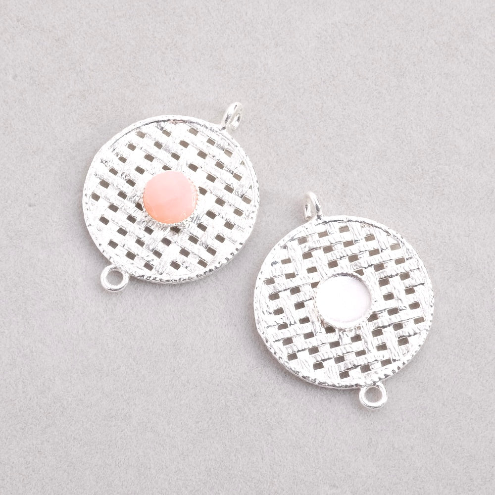 Round pendant with braided effect for 6mm cabochons in 925 Sterling Silver plated brass Premium quality