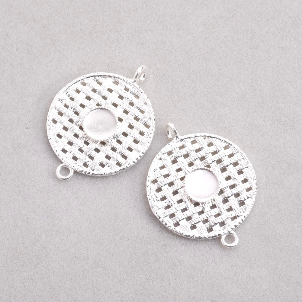 Round pendant with braided effect for 6mm cabochons in 925 Sterling Silver plated brass Premium quality
