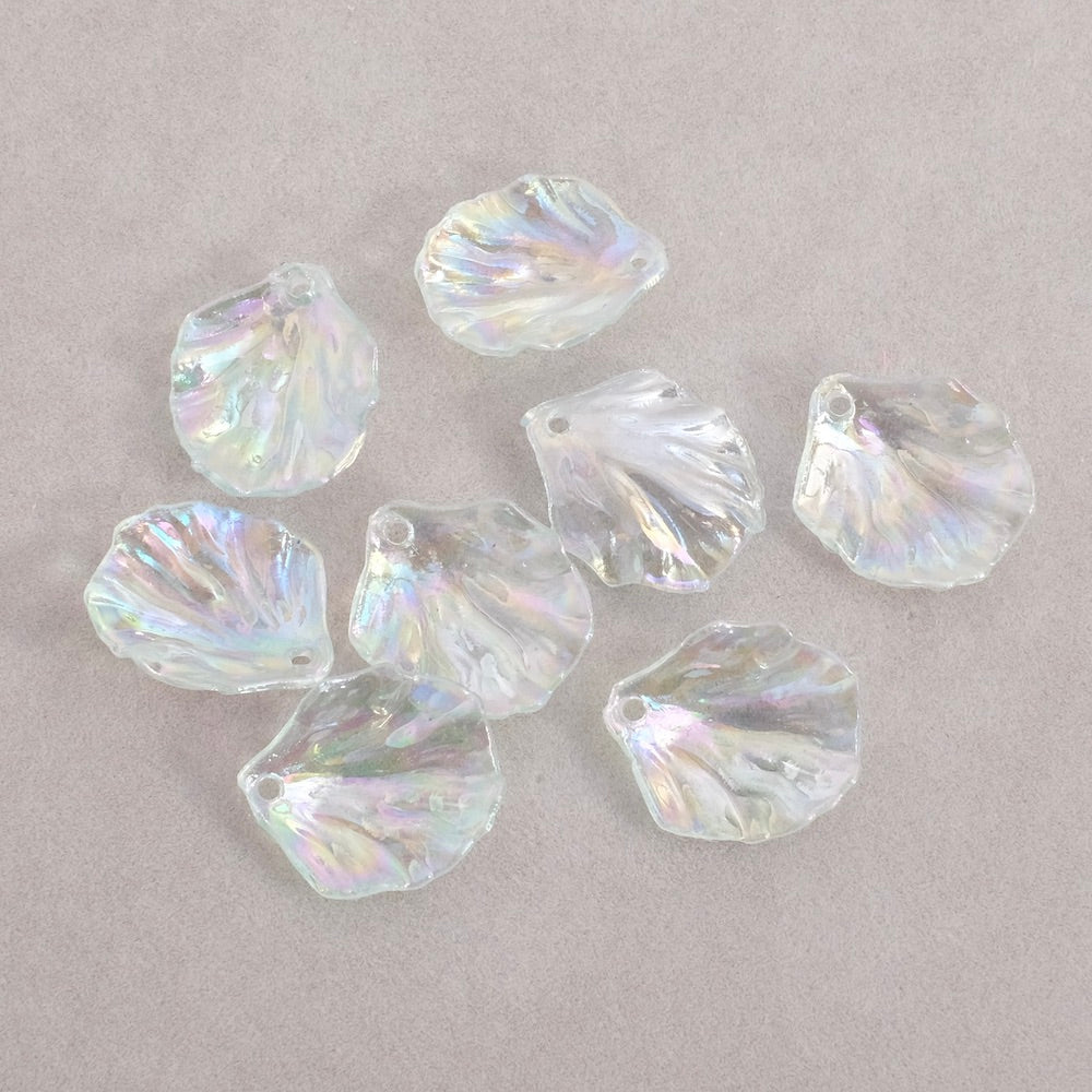 10 19mm green transparent iridescent acrylic AB flower petal pendants