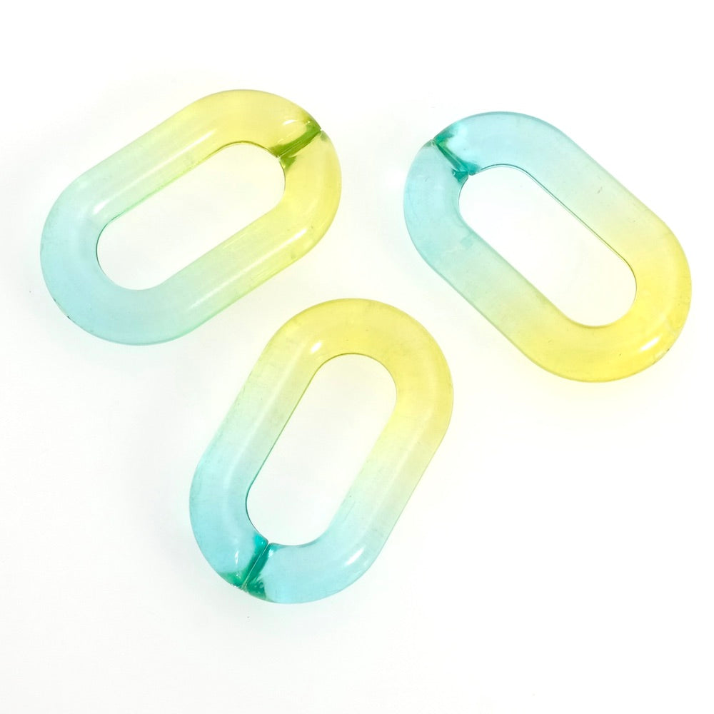 2 oval links 39mm in transparent yellow-turquoise gradient acetate