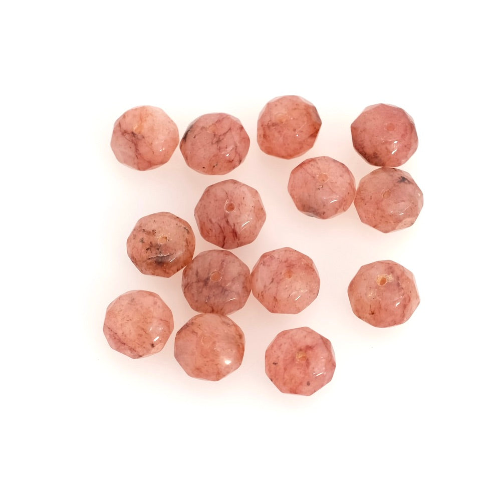 4 Natural Strawberry Quartz 10mm faceted doughnut beads