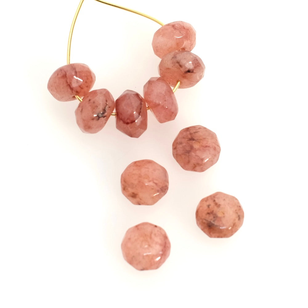 4 Natural Strawberry Quartz 10mm faceted doughnut beads