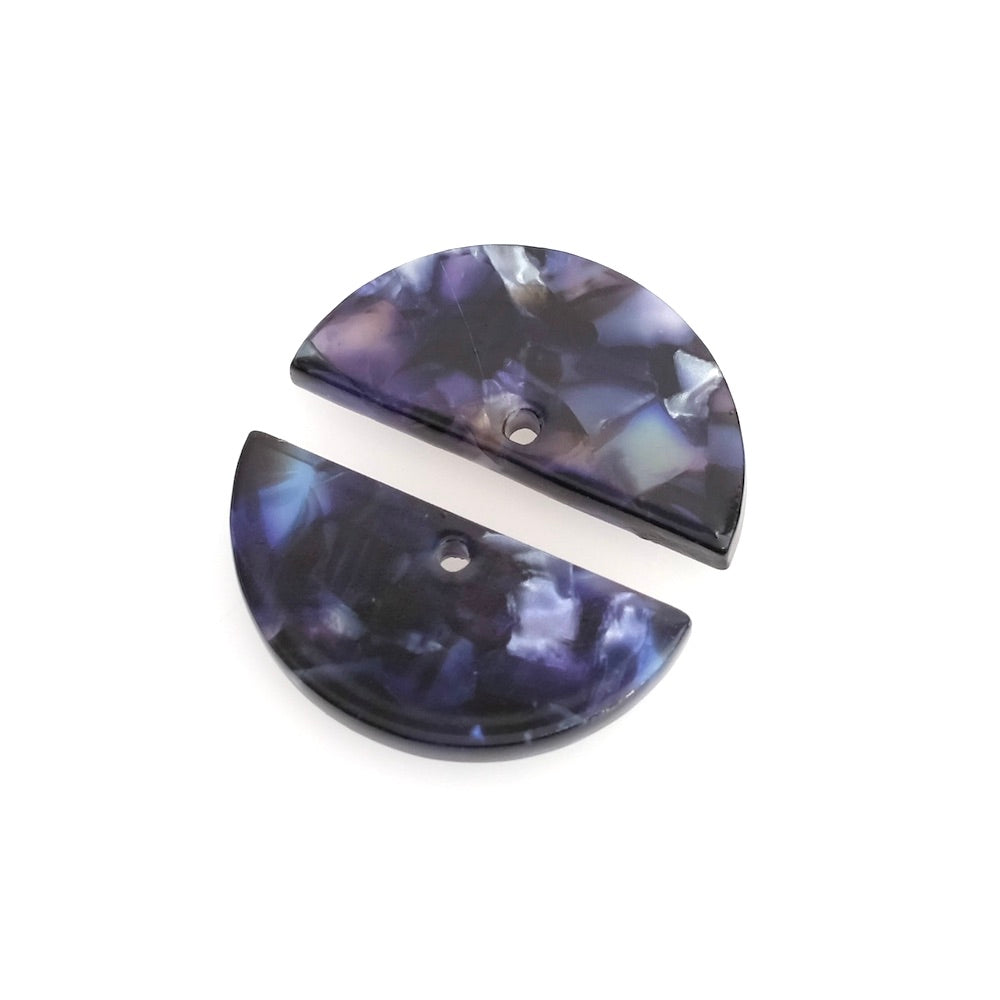 2 Half-circle 23mm pendants in bluish-black acetate