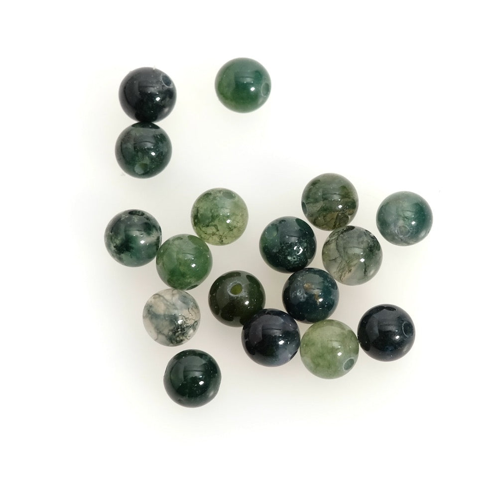 Strand of 6mm round natural moss agate beads