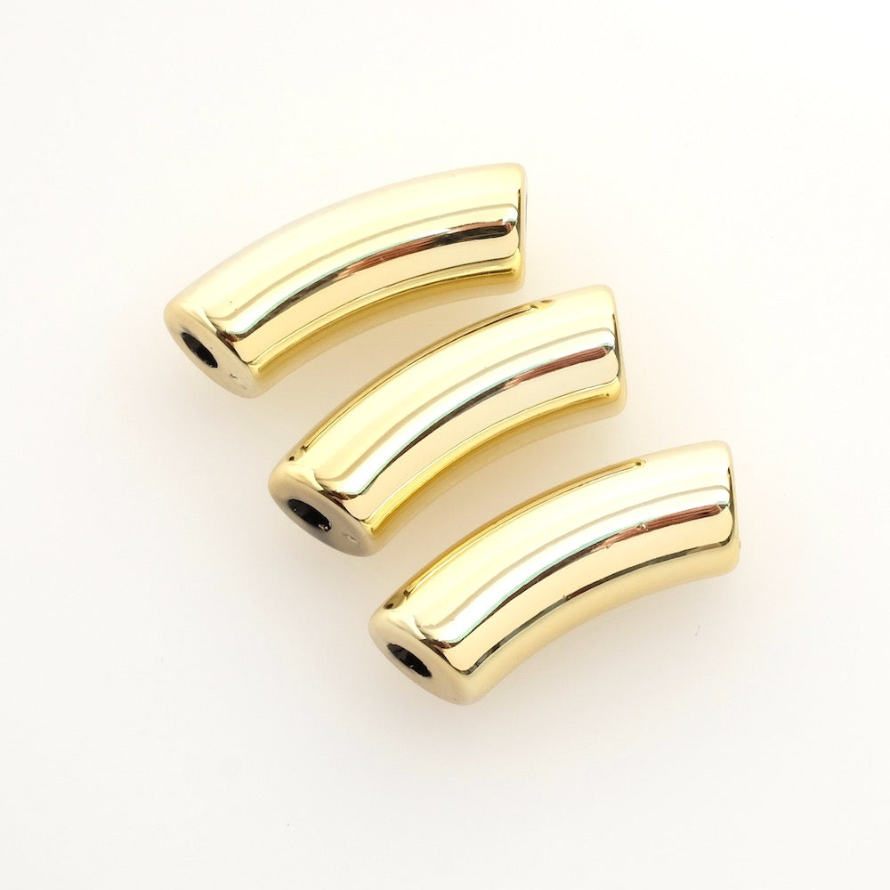 Gold acrylic curved tube bead, sold individually