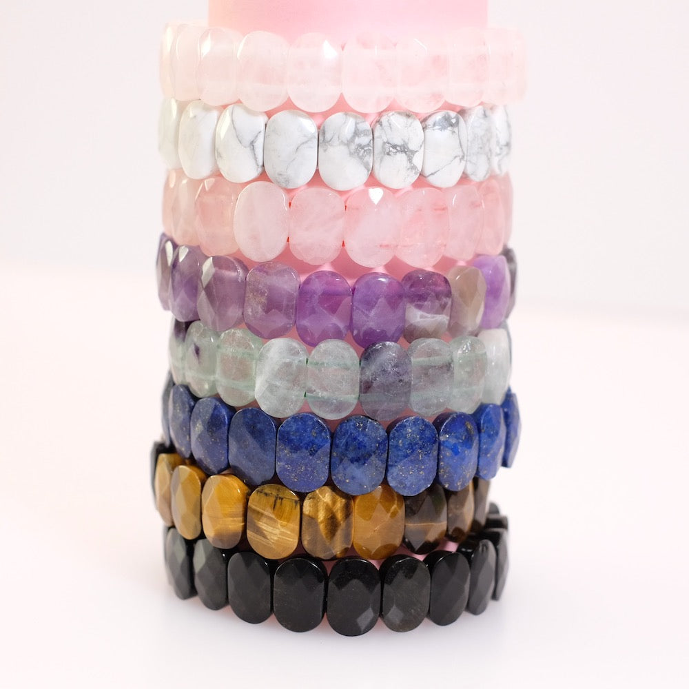 2 faceted rectangle beads with 2 holes in natural Rock Crystal Quartz