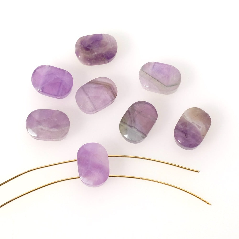 2 faceted rectangular beads 2 holes in natural stone Amethyst