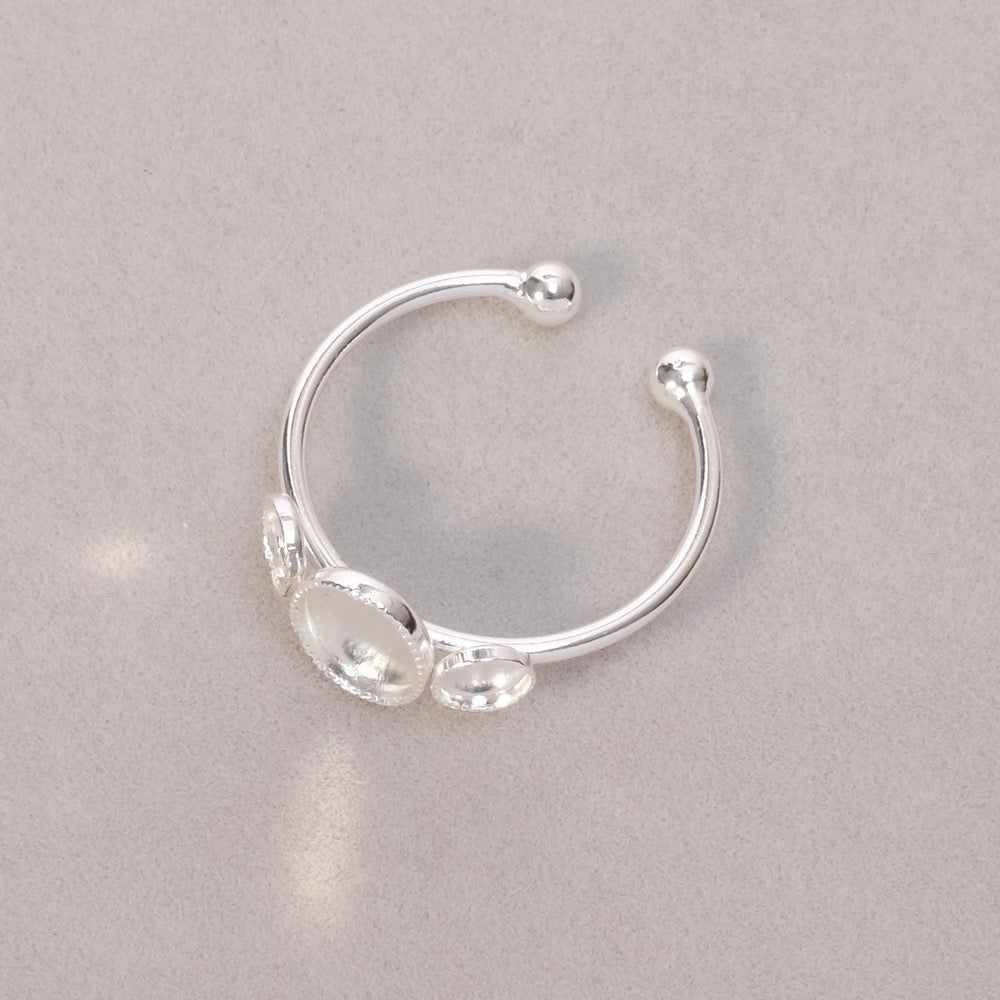 Adjustable Ring for 6x8mm and 4mm Cabochons in 925 Sterling Silver Plated Brass (3 microns)