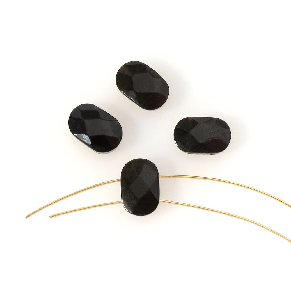 2 faceted rectangle beads 2 holes in natural stone Obsidian