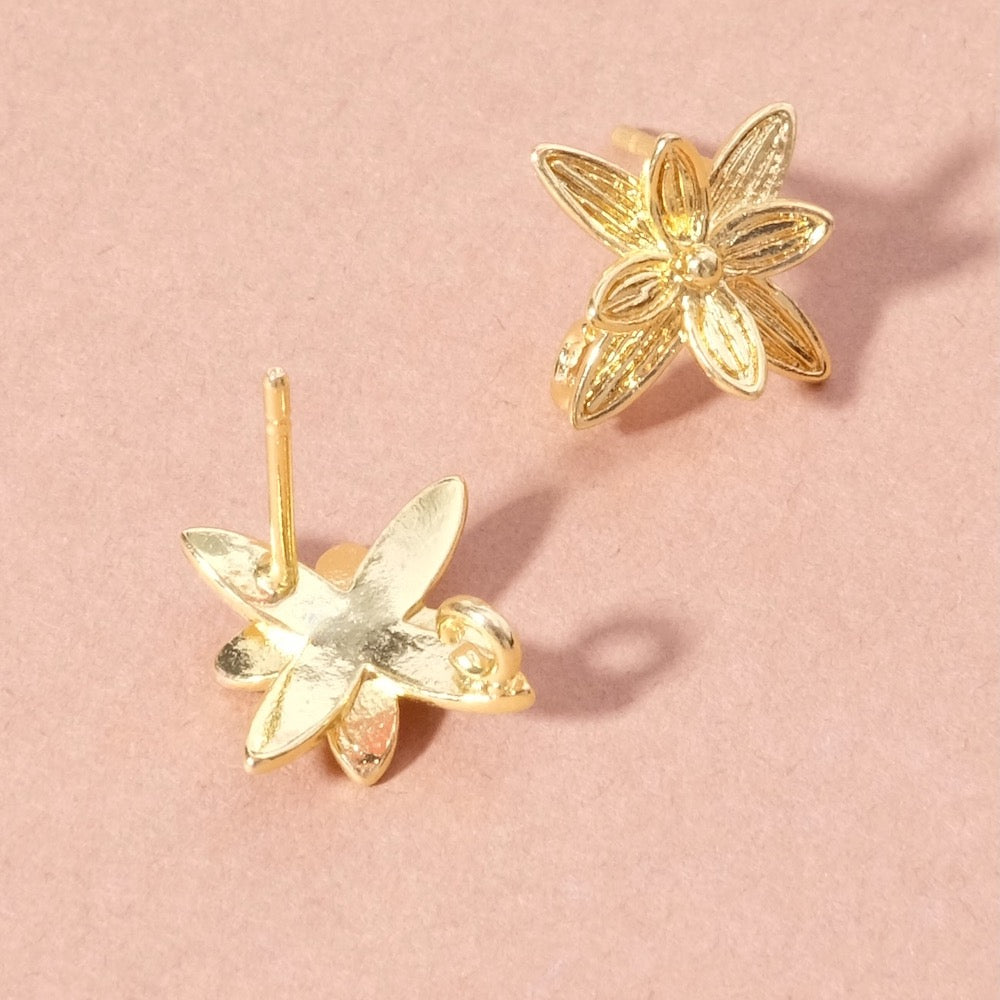 Flower Stud Earrings in 24K Fine Gold Plated Brass Premium, per pair