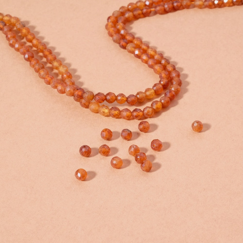 10 natural faceted 4mm Hessonite garnet beads