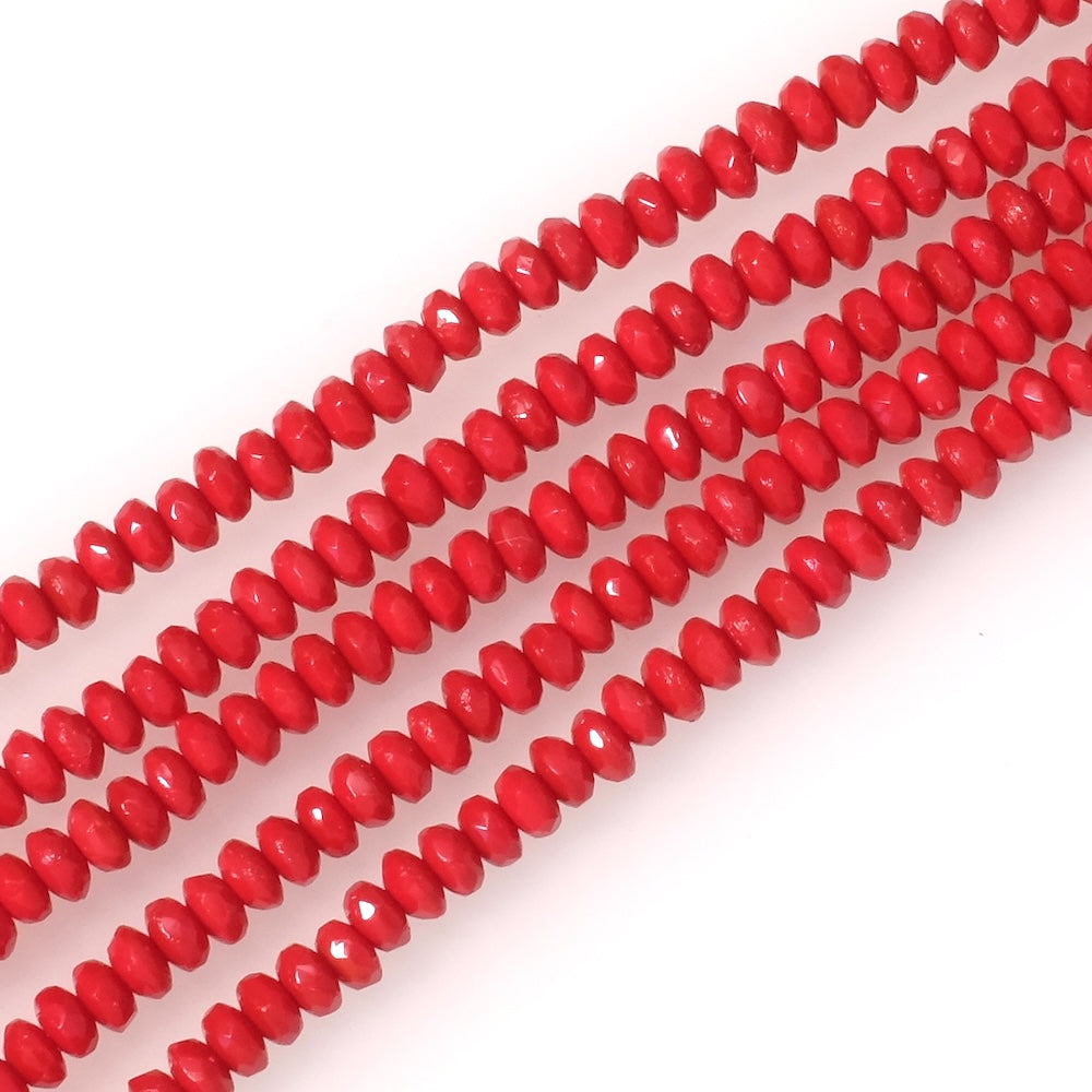 Strand of 2x3mm opaque burgundy red faceted Bohemian donut beads