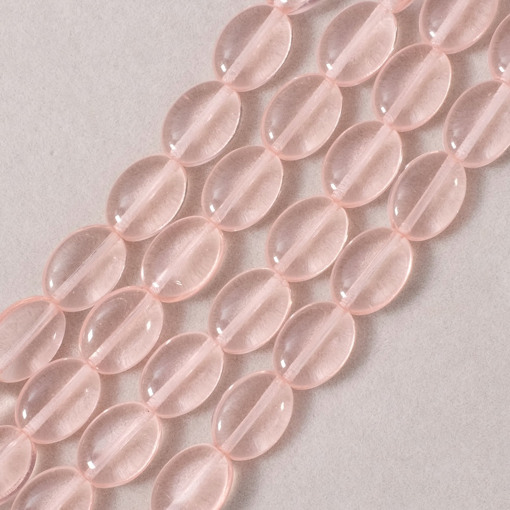 Strand of Bohemian oval beads, 12x9mm, transparent pink