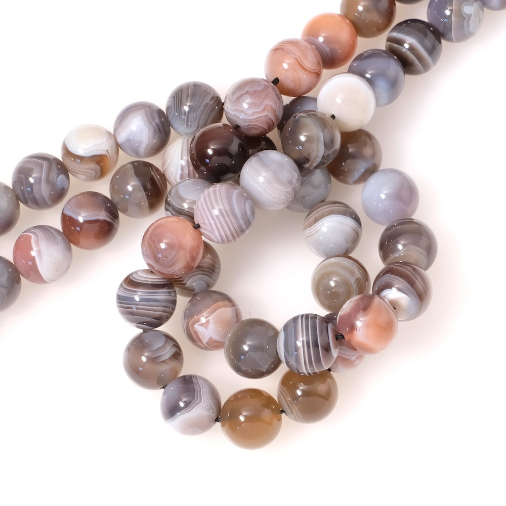 Strand of 12mm round Agate Botswana natural stone beads