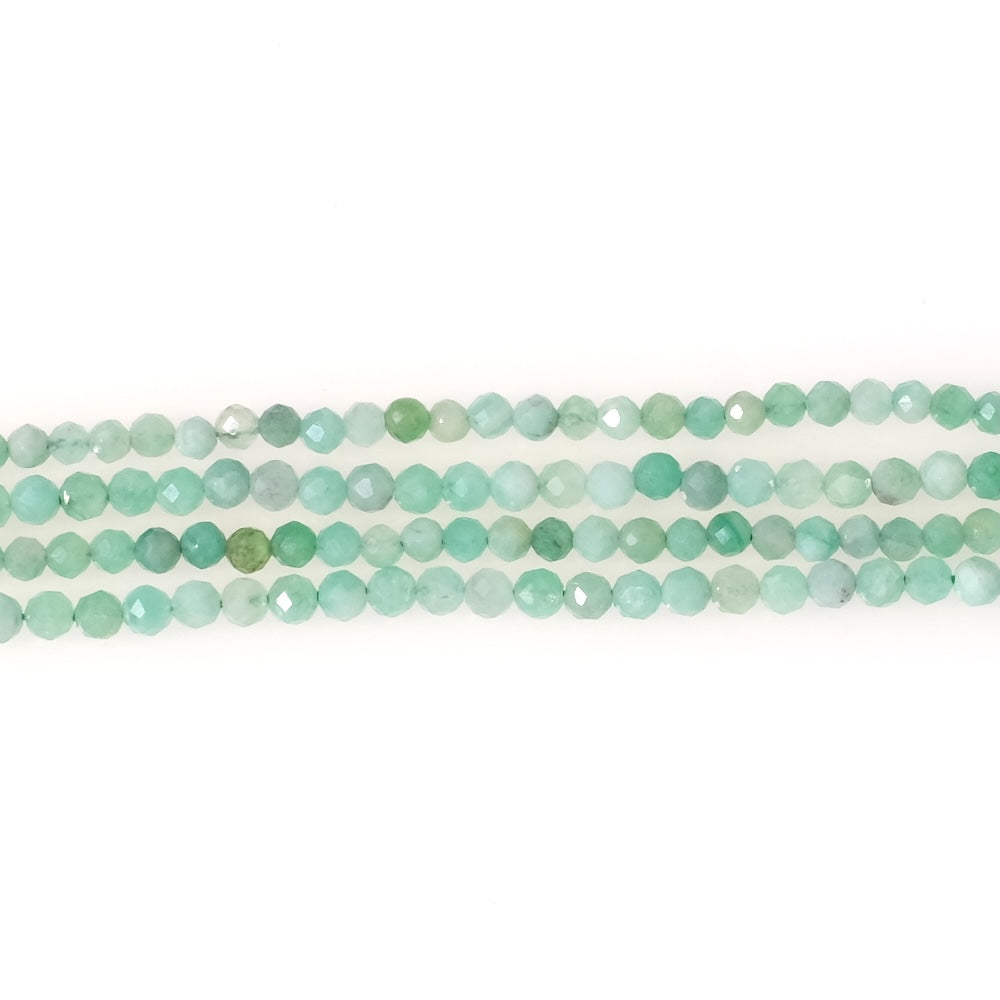 Strand of 3mm round faceted Emerald natural stone beads