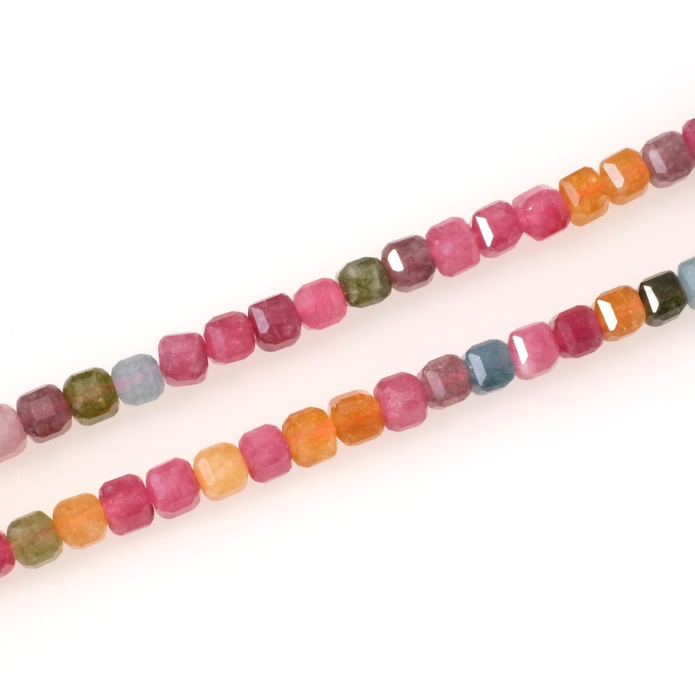 Strand of 5.5mm multicolored faceted natural Tourmaline cube beads