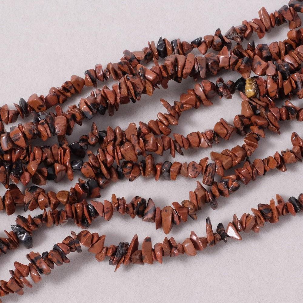 Strand of natural irregular chips beads in Mahogany Obsidian