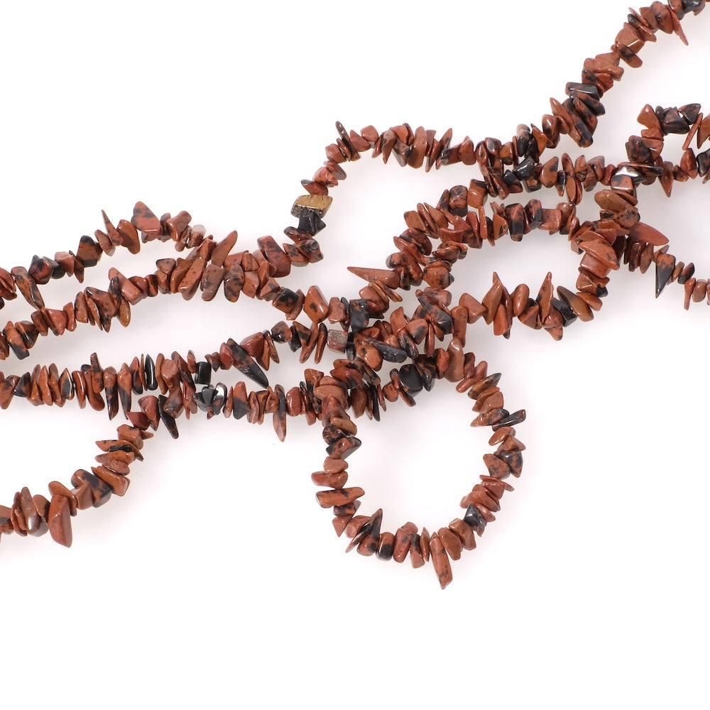 Strand of natural irregular chips beads in Mahogany Obsidian