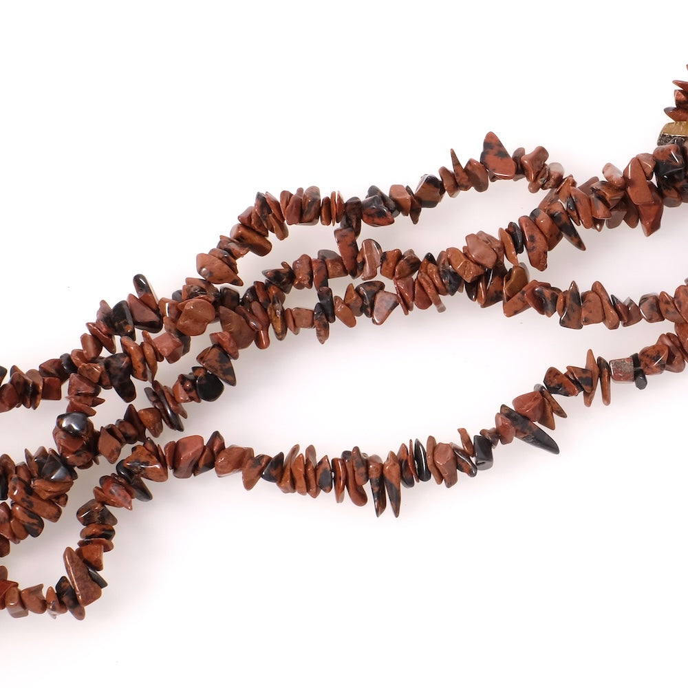 Strand of natural irregular chips beads in Mahogany Obsidian