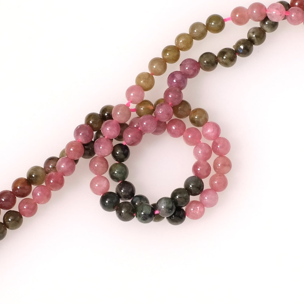 Strand of natural multi-colored round 4.8mm beads in Tourmaline