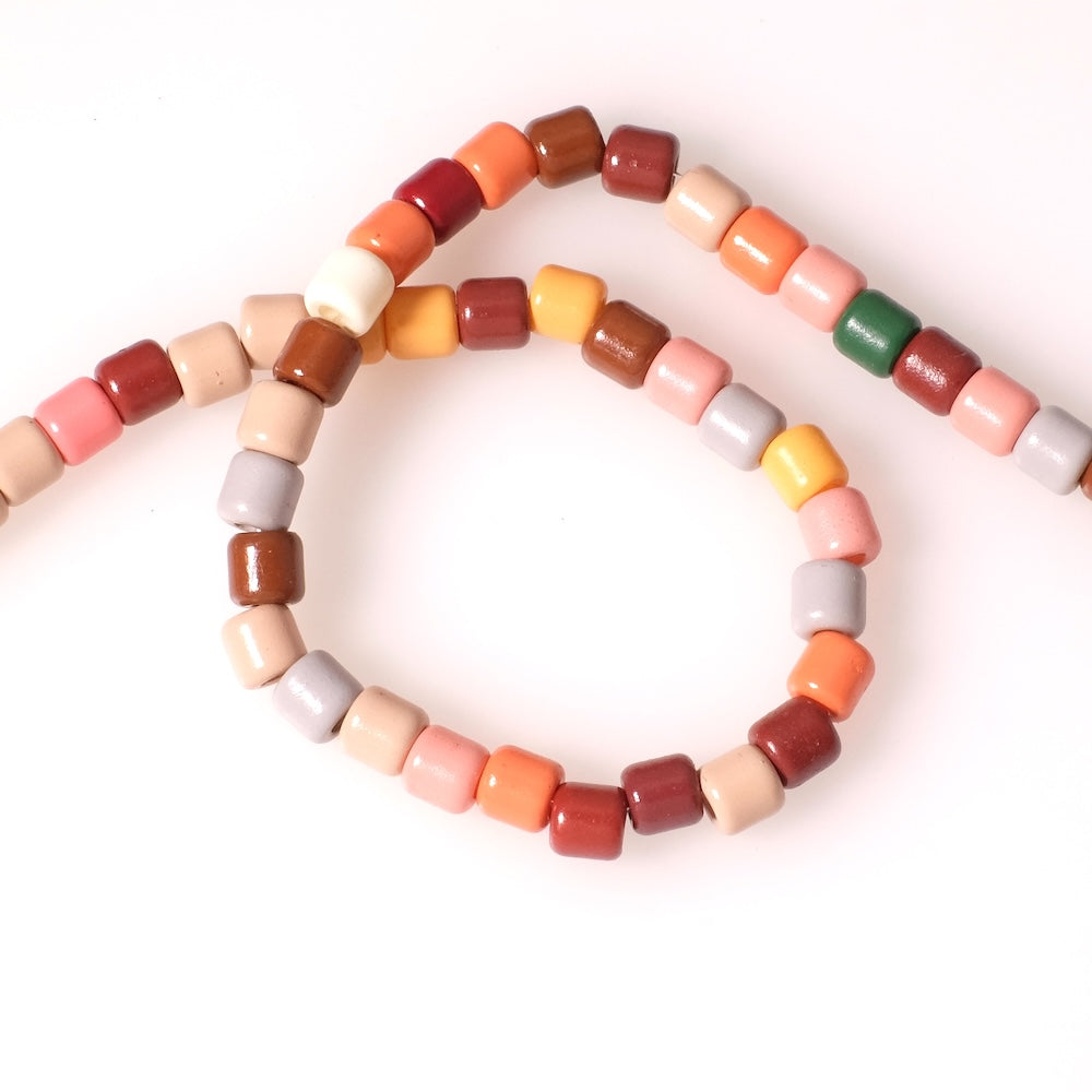 Strand of 6mm Tube Glass Beads in Mixed Colors