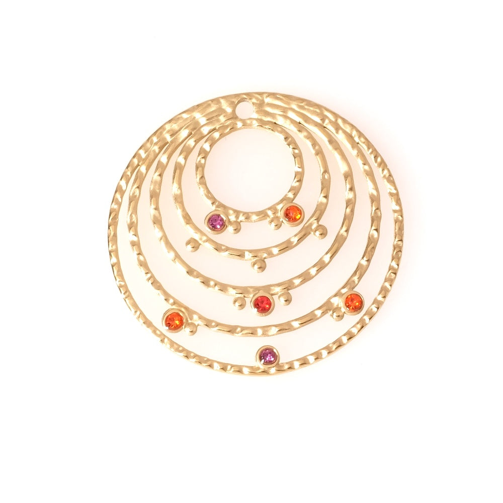 Pendentif cercle bohème avec strass rouge violet en acier inoxydable 304 Doré 18K