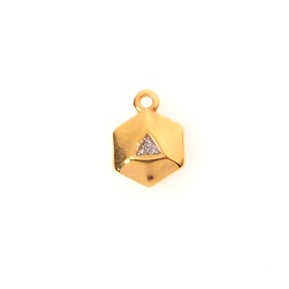 Enameled hexagonal silver-plated glitter pendant in 24K gold-plated Zamak
