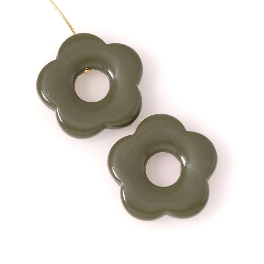 27mm flower bead in opaque Khaki acrylic