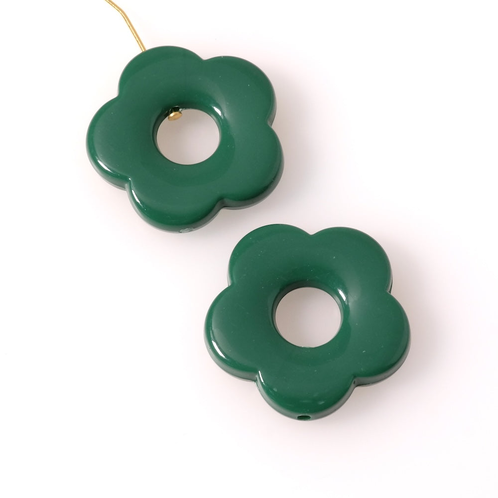 Opaque green acrylic flower bead, 27mm