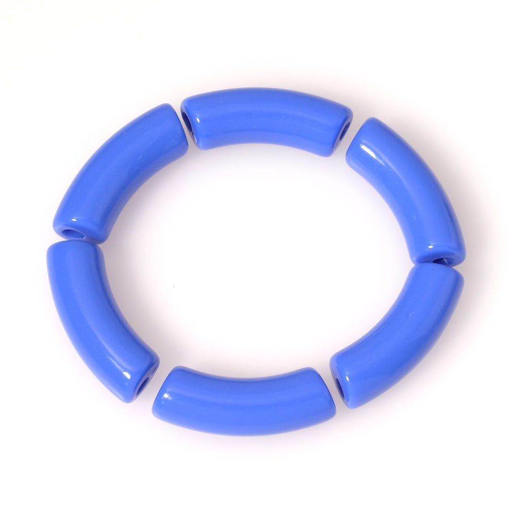 Opaque electric blue acrylic curved tube bead