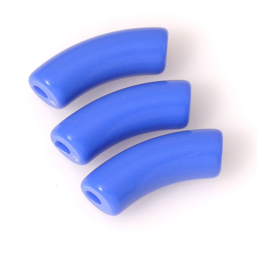 Opaque electric blue acrylic curved tube bead