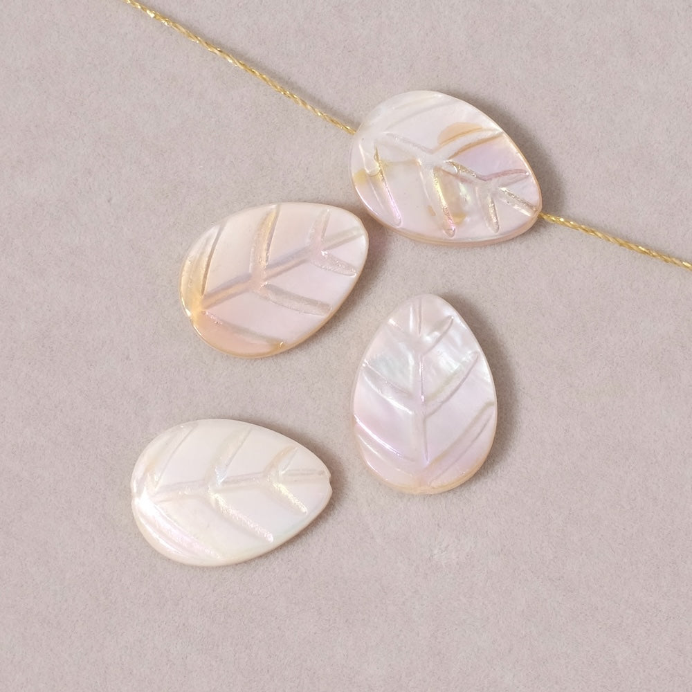 2 Iridescent AB Effect 20mm Mother-of-Pearl Leaf Beads