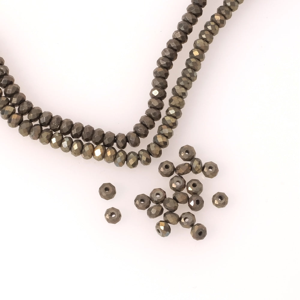 Natural faceted donut beads 4x3mm in Pyrite