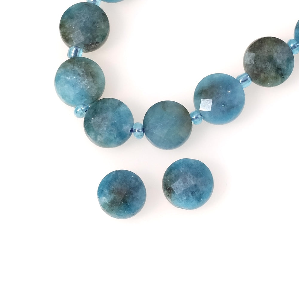 Strand of natural faceted disc beads, 10mm Apatite