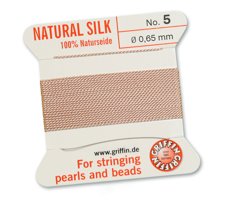 Griffin Pale Rose Natural Silk Thread 0.65mm with needle, 2 meters
