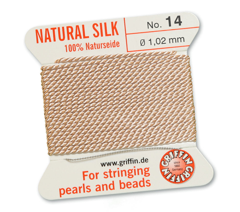 Griffin Pale Rose Natural Silk Thread 1.02mm with needle, 2 meters