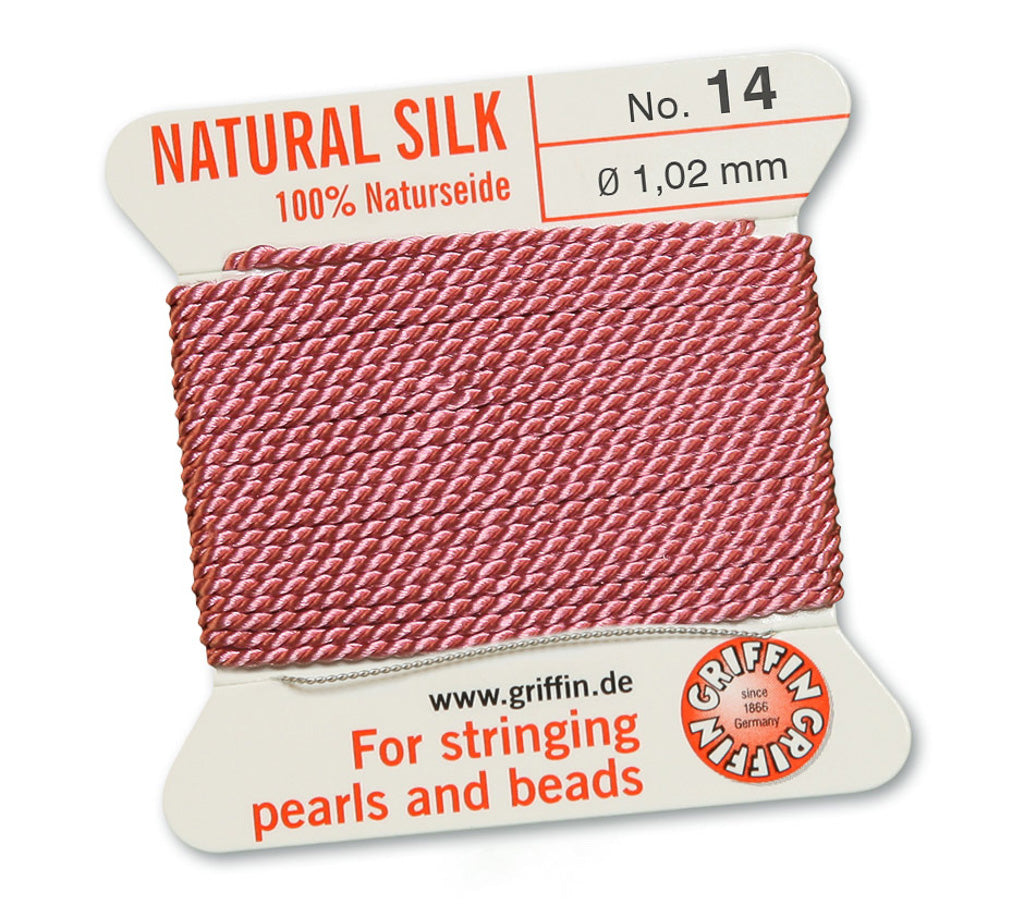 Griffin Dark Rose Natural Silk Thread 1.02mm with needle, 2 meters