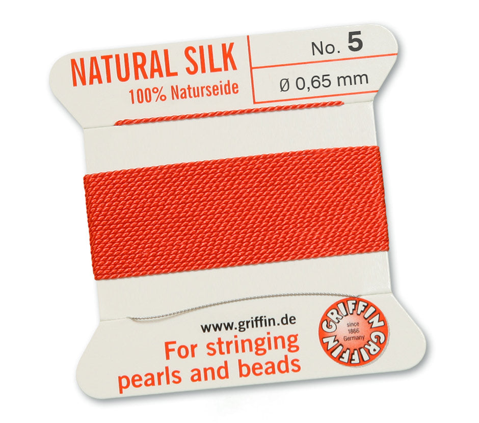 Griffin Natural Coral Silk Thread 0.65mm with Needle, 2 meters