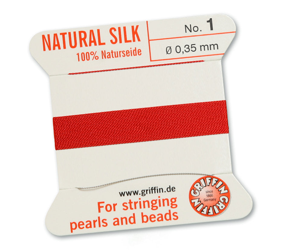 Griffin Red Natural Silk Thread 0.35mm with needle, 2 meters