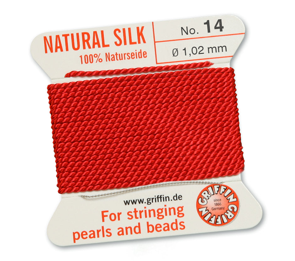 Griffin Red Natural Silk Thread 1.02mm with needle, 2 meters