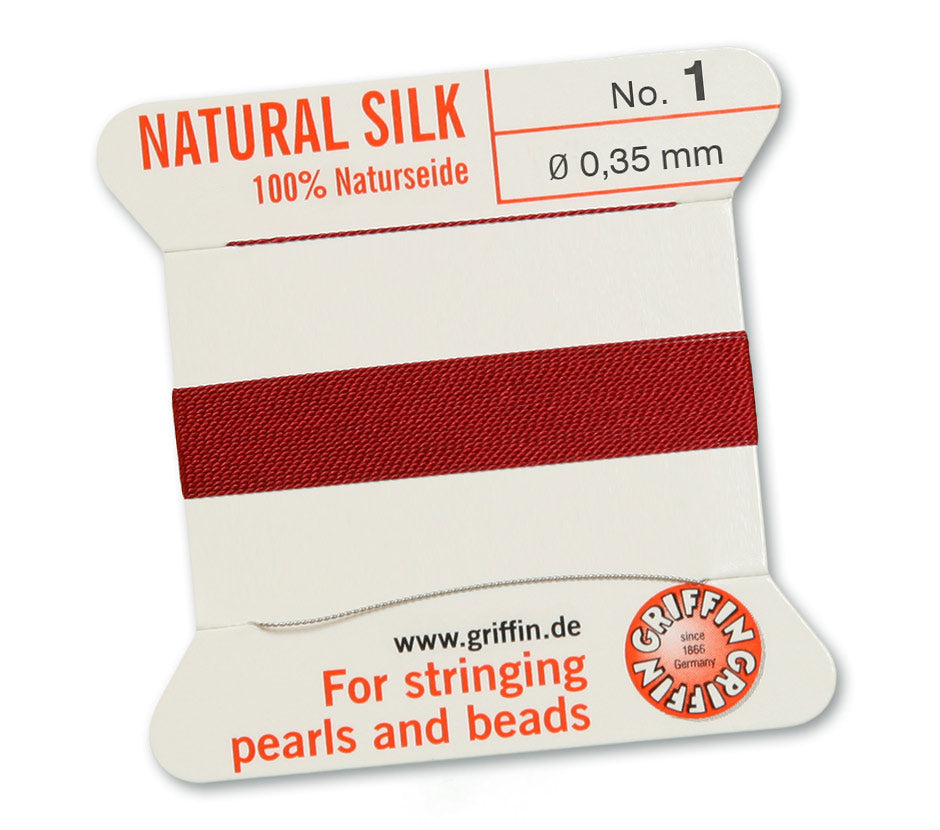 Griffin Dark Red Natural Silk Thread 0.35mm with needle, 2 meters