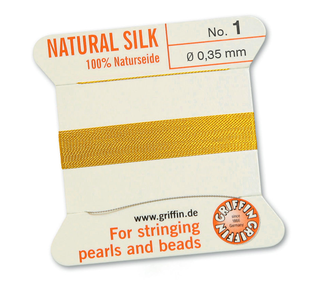 Griffin Natural Yellow Silk Thread 0.35mm with Needle, 2 meters