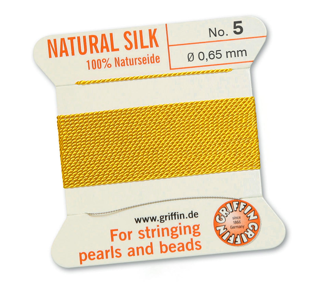 Griffin Natural Yellow Silk Thread 0.65mm with Needle, 2 meters