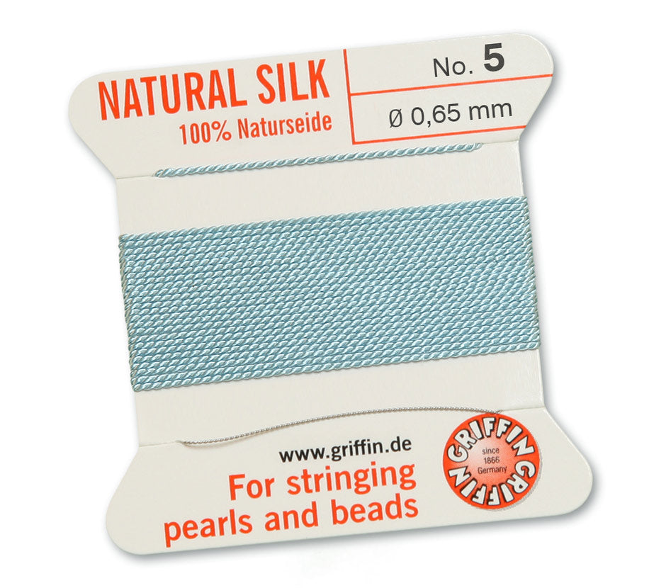 Griffin Turquoise Natural Silk Thread 0.65mm with needle, 2 meters